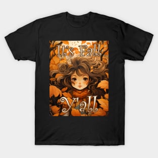 Cute It's Fall Ya'll Autumn Leaves Fun Font Orange Brown for Her T-Shirt